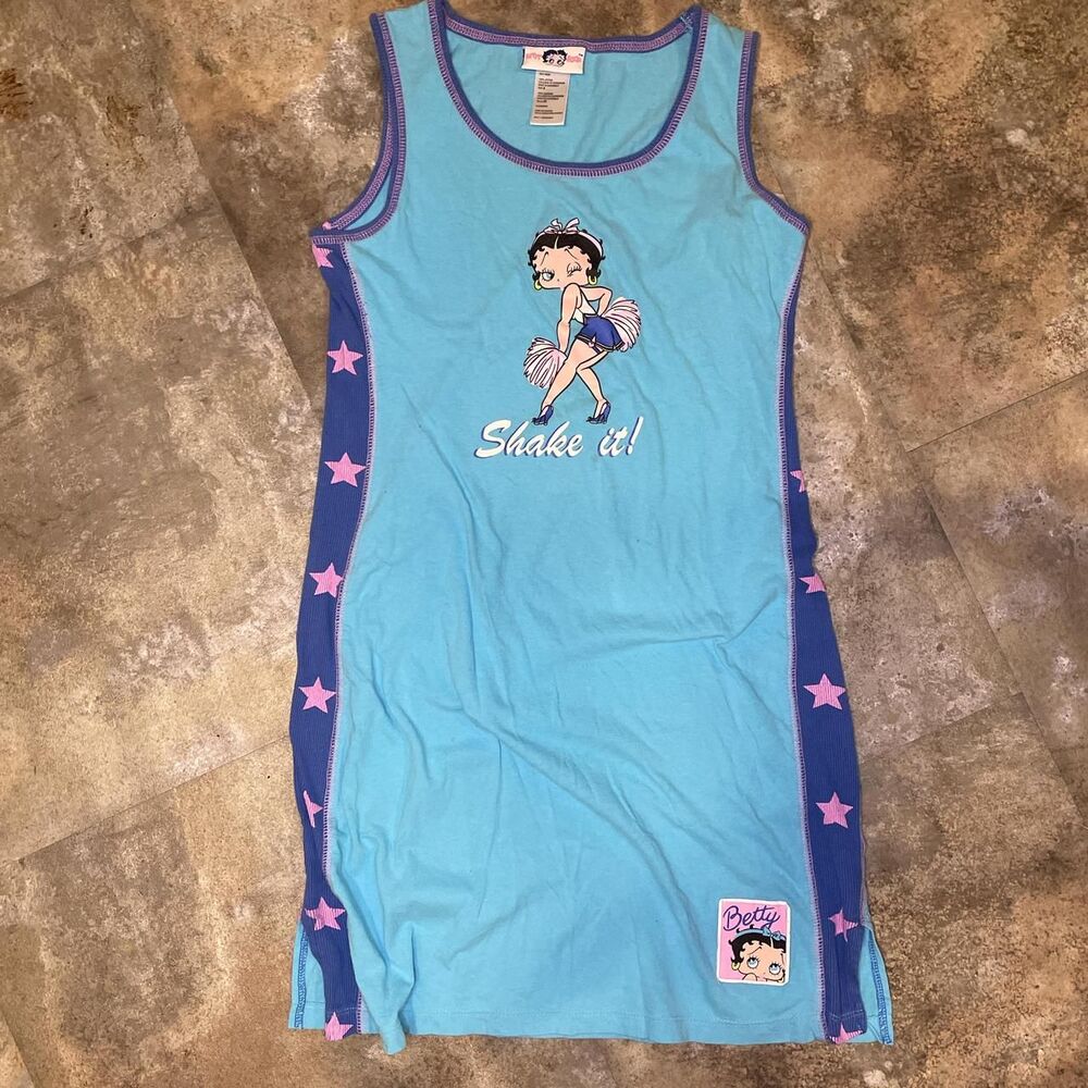 Betty boop cheerleader shake it blue tank top nightgown size small y2k 2004